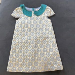 Mini Boden. Brocade Floral Gold and Teal Dress.